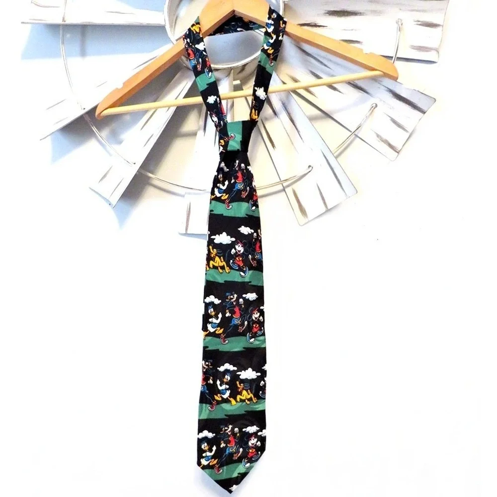 Vintage Disney Mickey Inc 100% Silk Tie Mickey Donald Goofy Pluto Handmade Korea